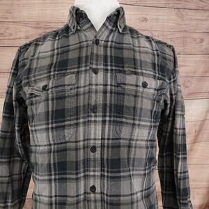 Wolverine Shirt Mens Medium Gray Black Plaid Flannel Button Front Long Sleeve